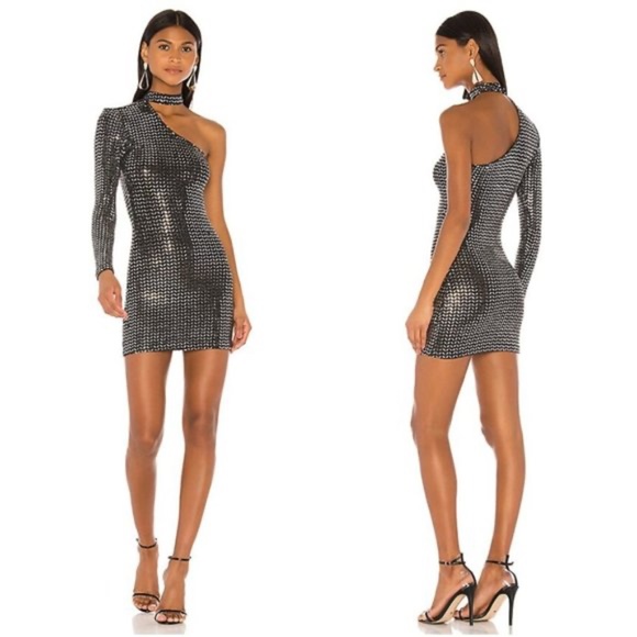 Superdown Angelia One Shoulder Choker Dress Black New - Picture 1 of 5